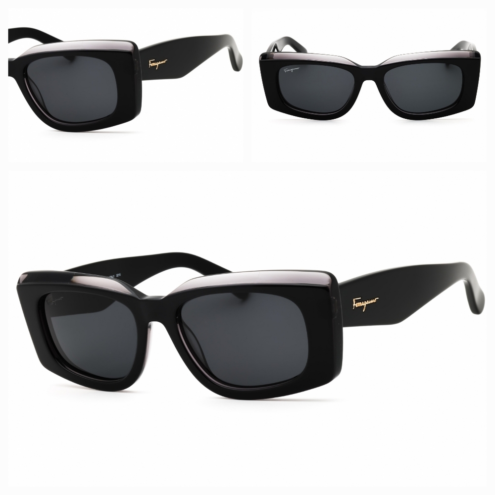 Ferragamo Black Rectangular Sunglasses